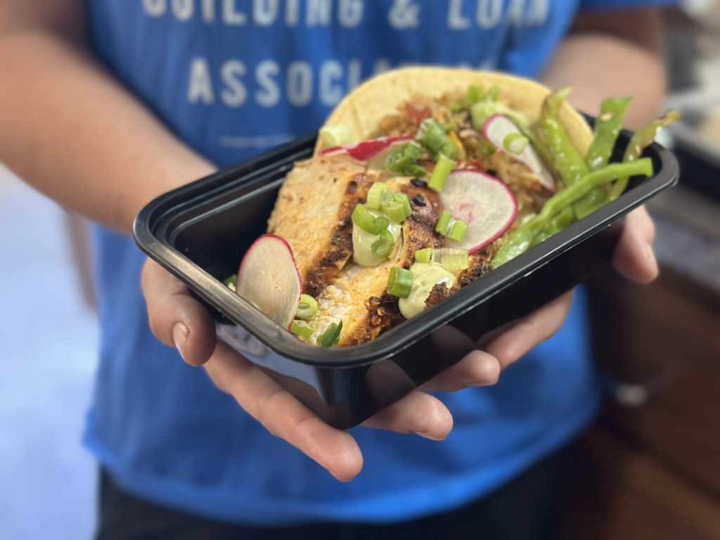 Here is a packaged meal created by Feed Louisville’s culinary team and ready to be distributed to people in need.